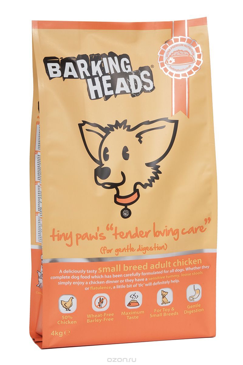 Баркин хэдс (Barking heads) для собак мелких пород с чувствительным пищеварением с курицей и рисом нежная забота для мелколапого 12 кг&nbsp;