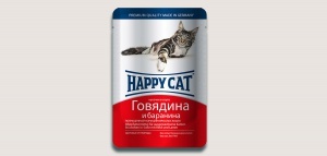 Хэппи Кэт консервы для кошек нежные кусочки в соусе говядина и баранина 22 шт по 100 гр (пауч)&nbsp;