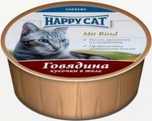 Хэппи Кэт консервы для кошек паштет говядина с кусочками 32 шт по 100 гр (ламистер)&nbsp;
