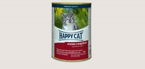 Хэппи Кэт консервы для кошек кролик и индейка кусочки в соусе 24 шт по 400 гр&nbsp;