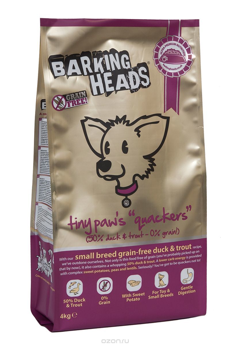 Баркин хэдс (Barking heads) беззерновой корм для собак мелких пород с уткой и бататом кряква 12 кг&nbsp;
