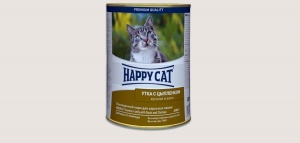 Хэппи Кэт консервы для кошек утка и цыпленок кусочки в желе 24 шт по 400 гр&nbsp;