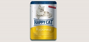Хэппи Кэт консервы для кошек нежные кусочки в соусе курочка ломтики 22 шт по 100 гр (пауч)&nbsp;